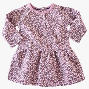 Baby Boden Pink and Cream Leopard Print Fleece Lined Dress Girl Size 6-12 Months